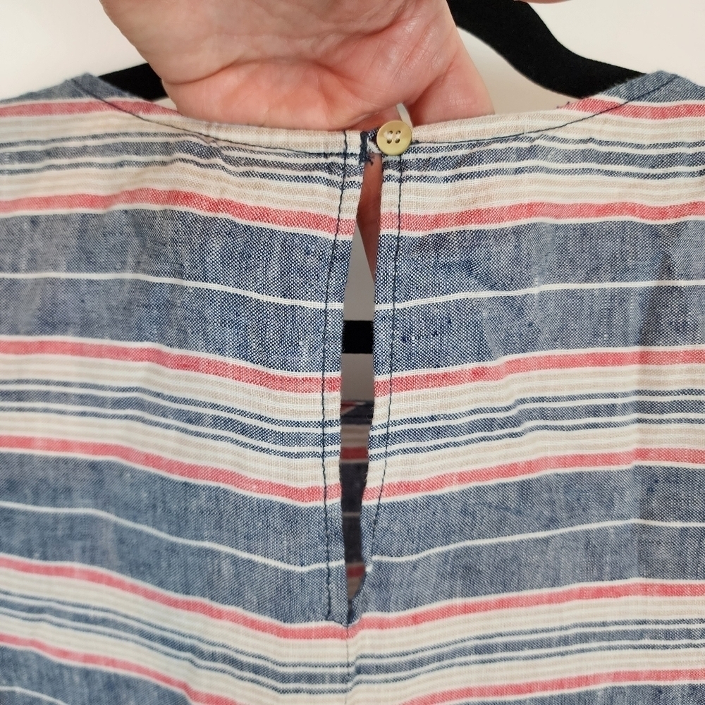 St. Tropez West 100% Linen Stripe Summer Dress Breathable Beachy Red Blue Tan 10 - Picture 5 of 11